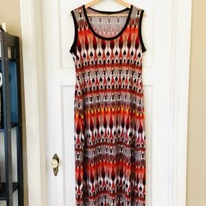 Sunny Taylor Maxi Dress Size L Stretchy Geometric Fall Colors Made In USA